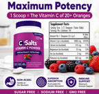 C-Salts Vitamina C en Polvo Tamponada - Orgánica, Suave para el Estómago - 4000mg por Ración - Sabor Frutos del Bosque - 735g (26oz) - 272 Porciones - Vegano, Sin Gluten, Sin Azúcar