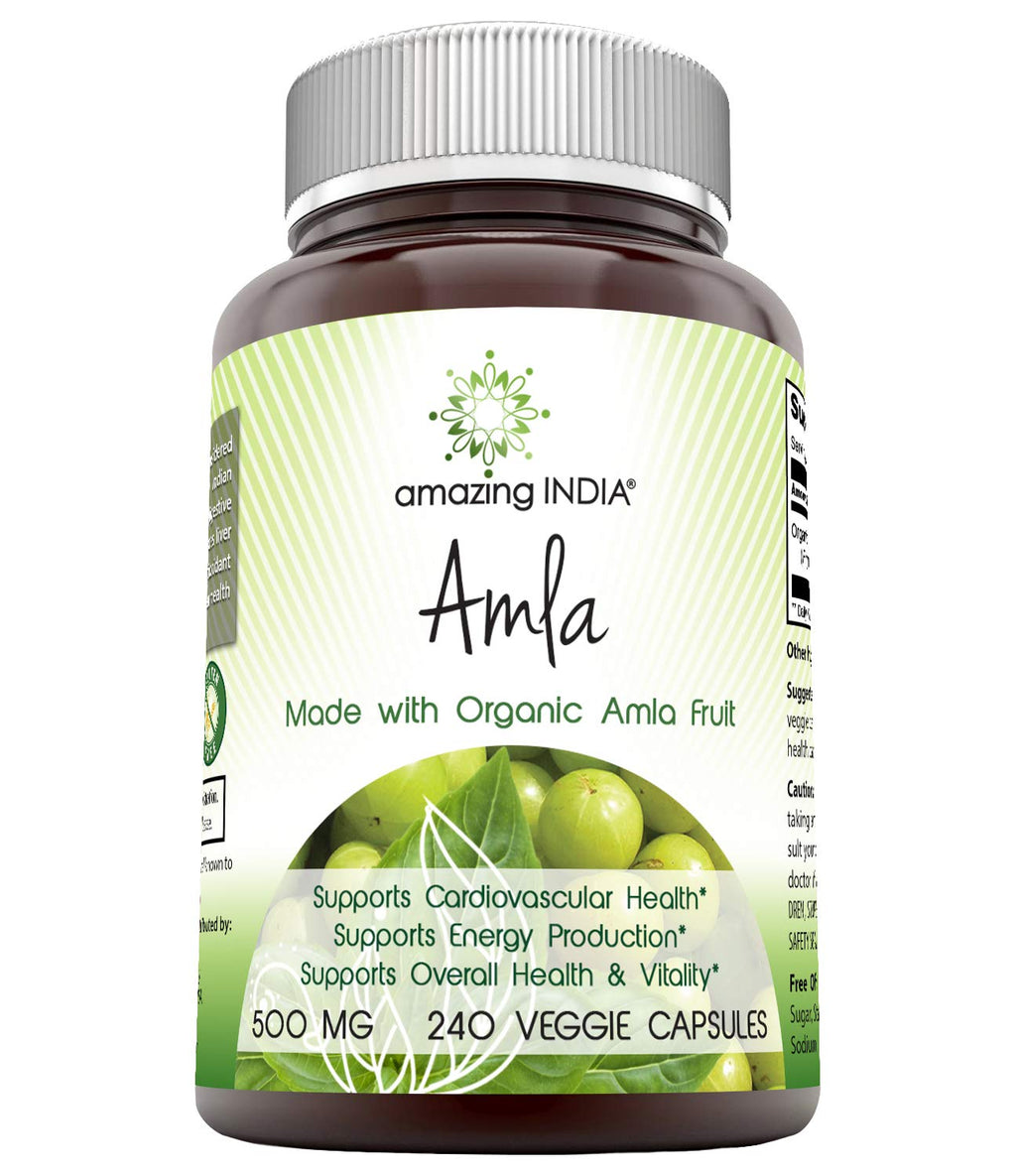 Amazing India Amla (Amla Natural) 500 mg - 120 Cápsulas Veganas - Sin Gluten, No GMO