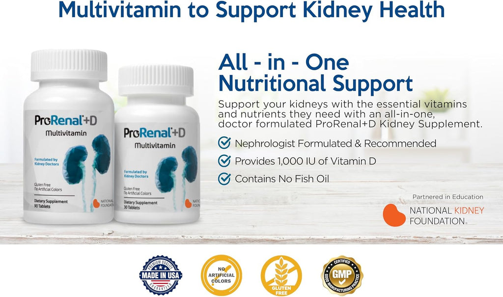 Nephroceuticals ProRenal+D Multivitamínico Renal, Sin Gluten, 90 Días