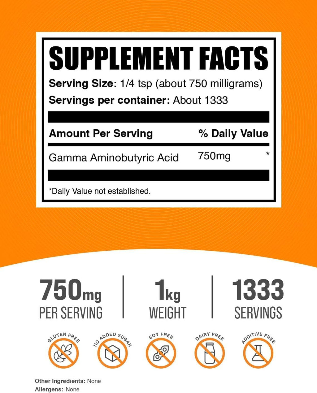 GABA Powder - Gamma Aminobutyric Acid, 750mg per Serving, 1 kg (2.2 lbs) - BulkSupplements.com