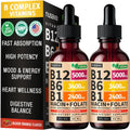 NUSAVA (2 Pack) Gotas Líquidas de Vitamina B12 5000mcg - Sublingual con B6 y Complejo B - Metilcobalamina para Mujeres y Hombres - Suplemento Vegano, Sin OGM, Sabor Naranja Carmesí (2 Fl Oz, 80 Servicios)