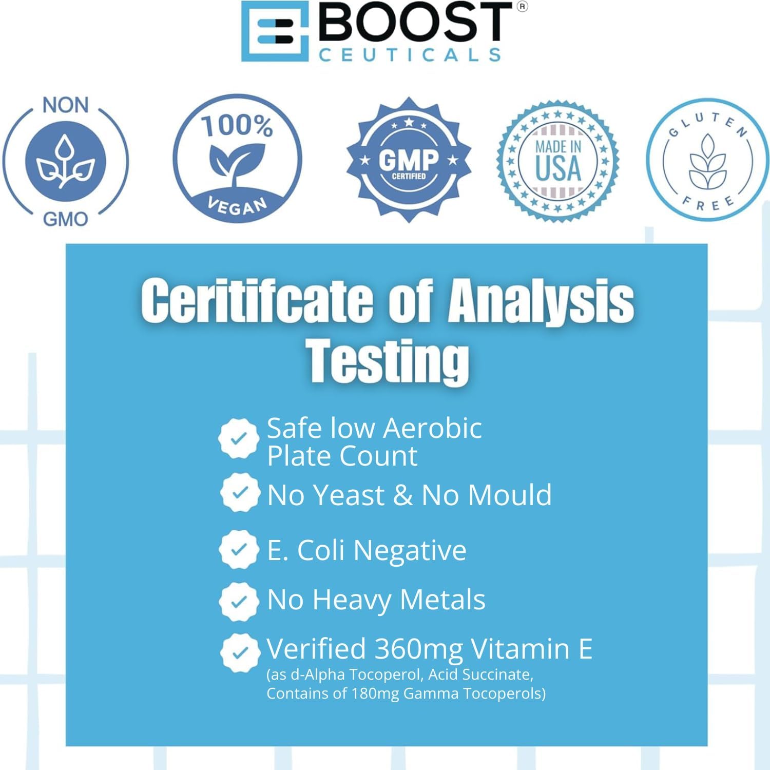 BoostCeuticals Gamma E 90mg Tocoferoles Mixtos - 180 Cápsulas Veganas