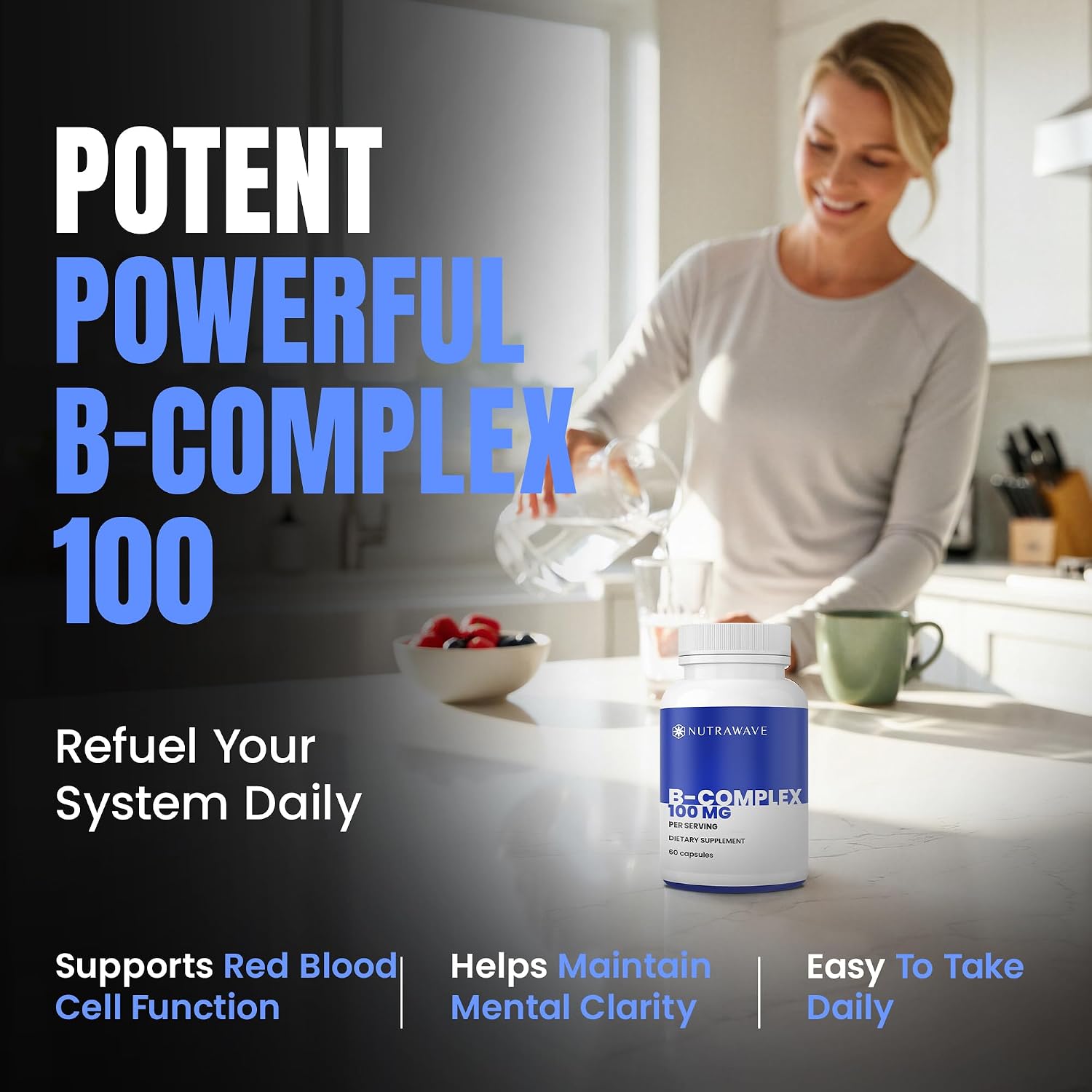 Nutra Wave Super B Complex, Complejo B de Alta Potencia con Colina y Mio-Inositol, 60 Cápsulas