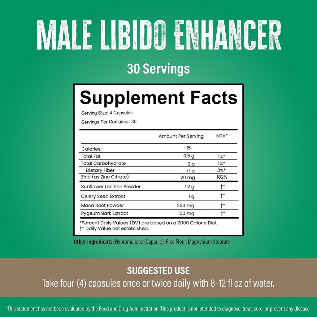 Virility - Potencia Masculina | Zinc (10 mg), Lecitina de Girasol (1200 mg), Extracto de Apio (1000 mg), Raíz de Maca (250 mg) | 120 Cápsulas