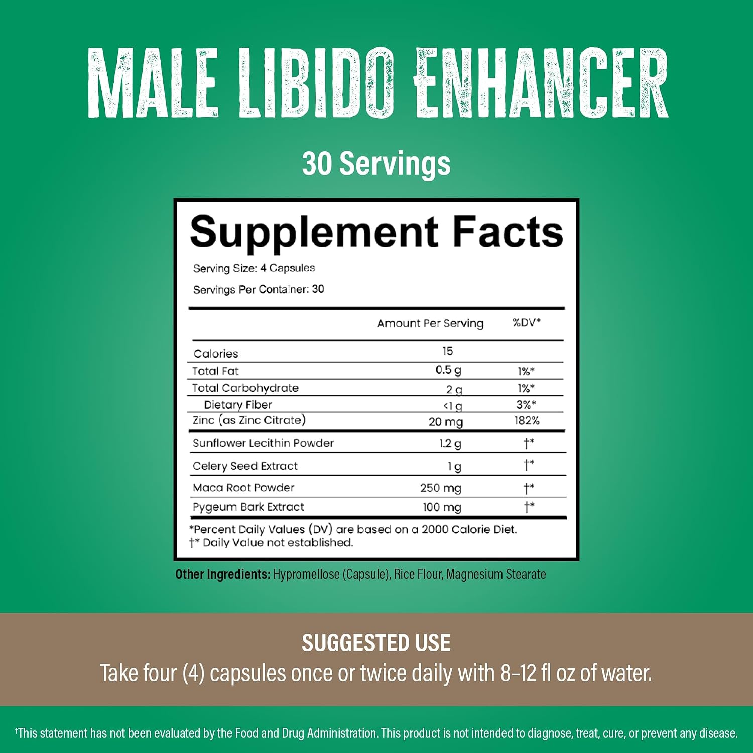 Virility - Potencia Masculina | Zinc (10 mg), Lecitina de Girasol (1200 mg), Extracto de Apio (1000 mg), Raíz de Maca (250 mg) | 120 Cápsulas