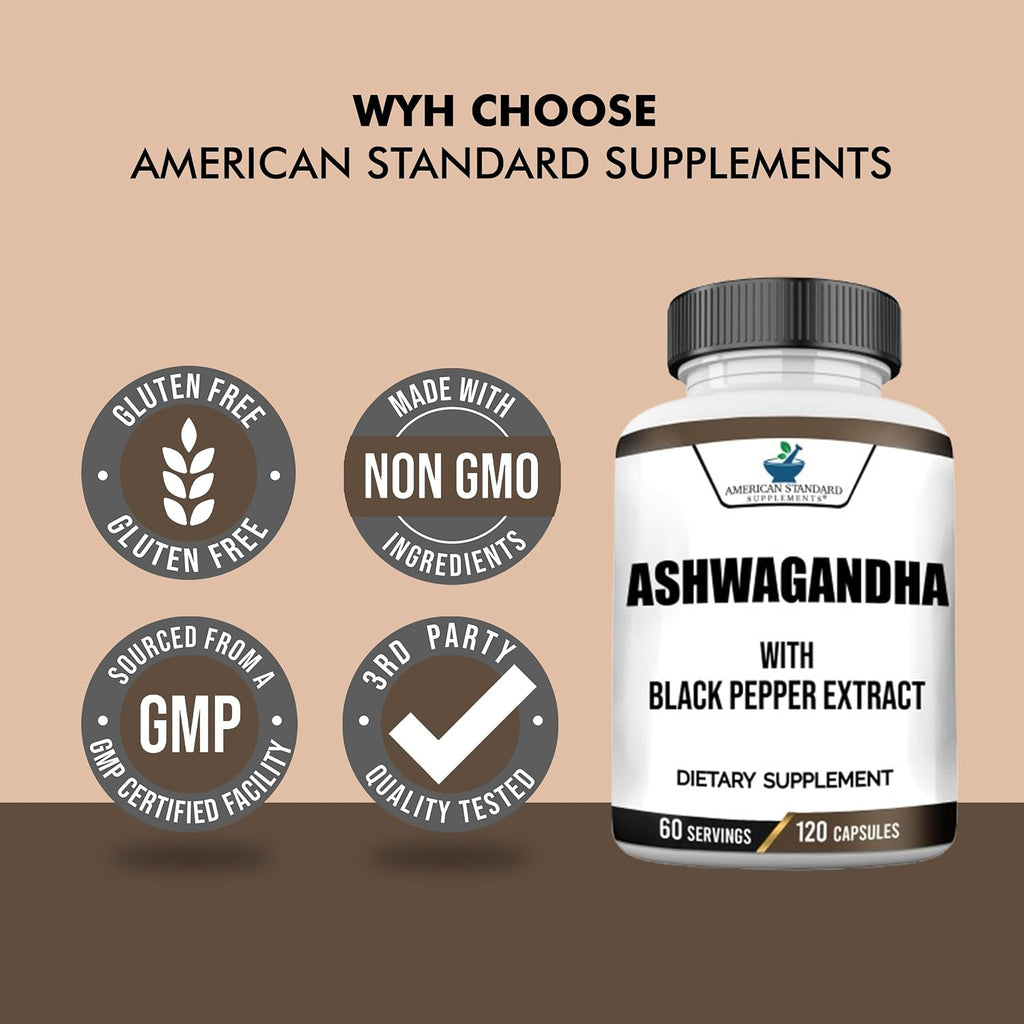 Ashwagandha Orgánica 6000mg con Pimienta Negra - 120 Cápsulas Veganas