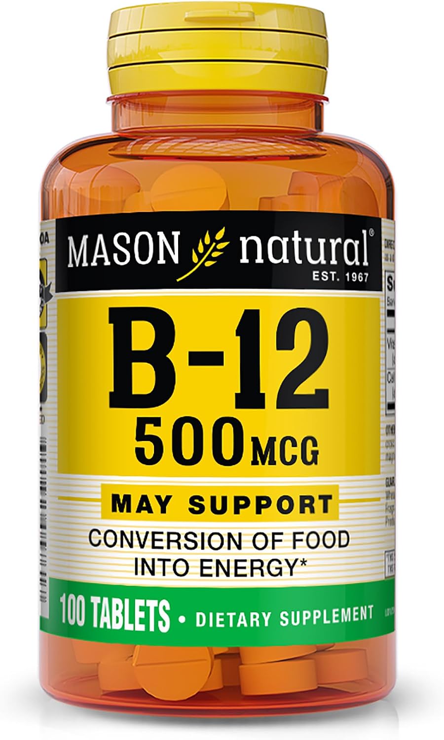 MASON NATURAL Vitamina B12 500 mcg con Calcio - 100 Tabletas