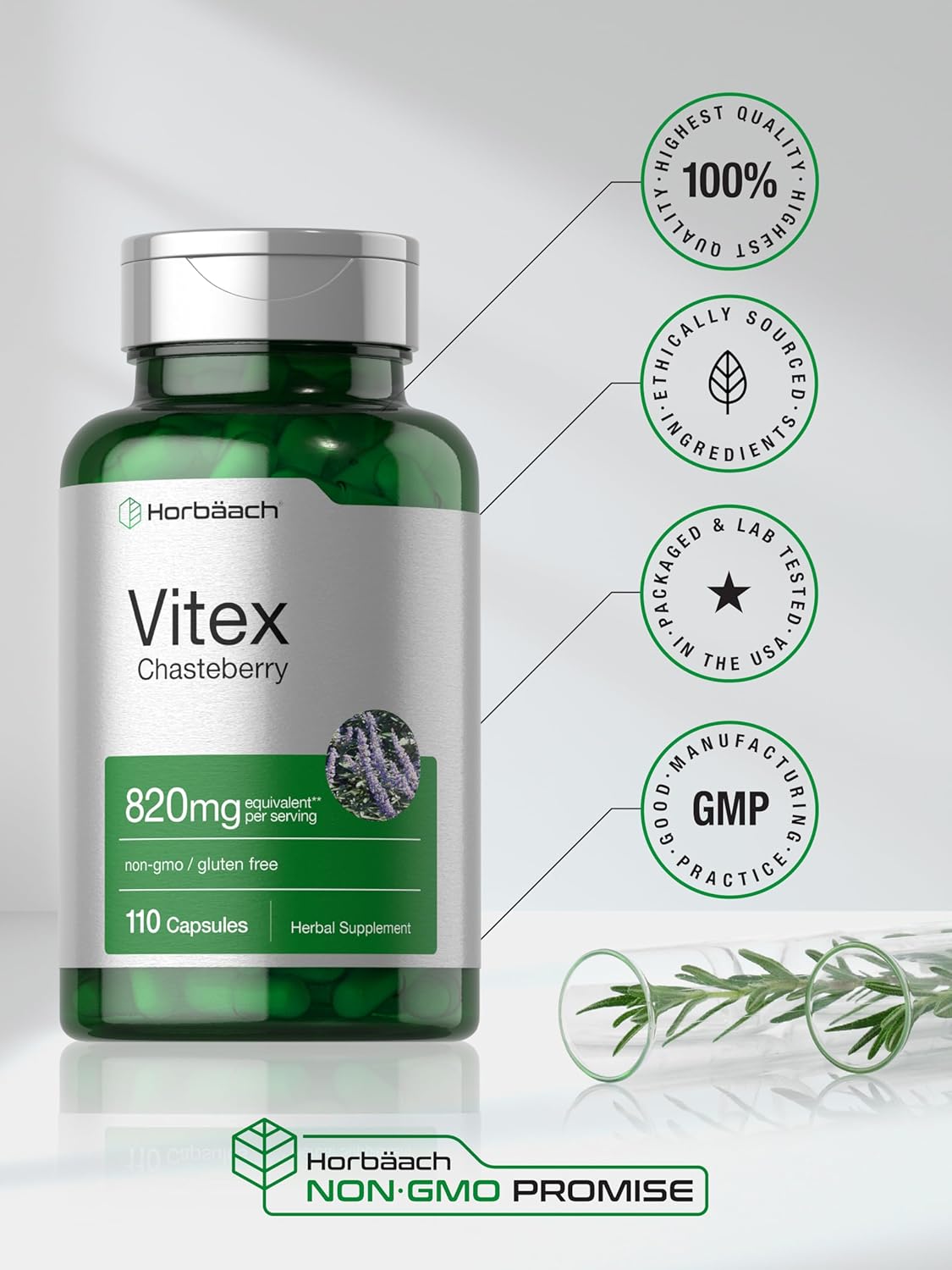 Horbäach Vitex Berry | 110 Cápsulas | Sauzgatillo (Agnus-Castus) | No GMO, Sin Gluten