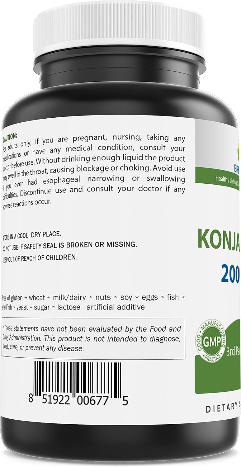 Brieofood Glucomannan de Raíz de Konjac 2000 mg por Dosis - 180 Cápsulas Vegetarianas