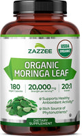 Zazzee Moringa Orgánica Extracto 20:1 - 180 Cápsulas Veganas