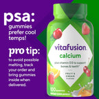 Vitafusion Calcium Gummies con vitamina D, sabor a frutas y crema, 100 gomitas (50 días)