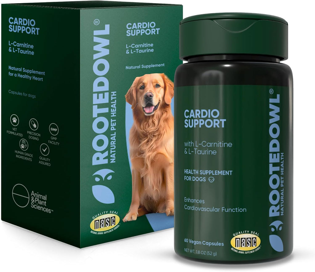 Rooted Owl® Cardio Support para Perros - L-Carnitina y Taurina - 60 Cápsulas Veganas