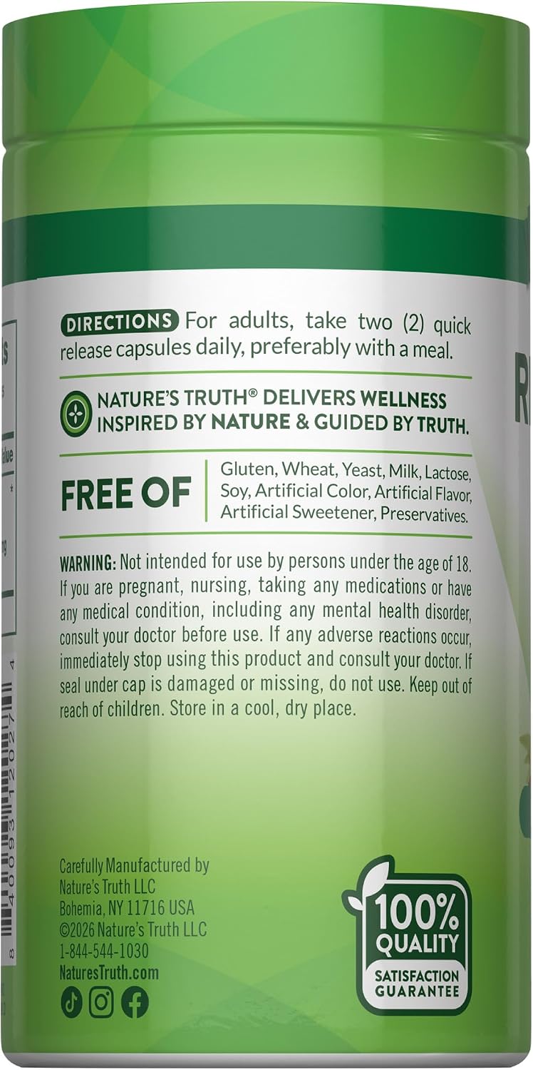 Nature's Truth Rhodiola Rosea | 120 Cápsulas | Extracto No-GMO y Sin Gluten