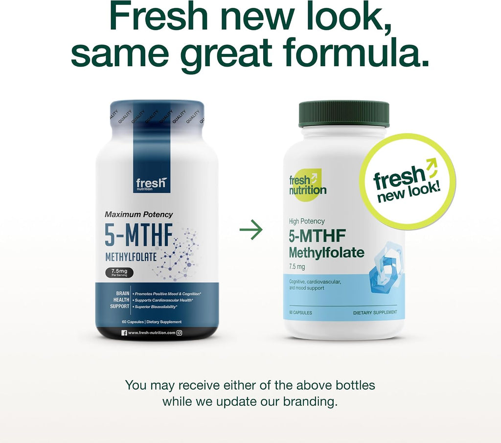 Fresh Nutrition L-Metilfolato 7,5 mg – 60 Cápsulas Veganas – Forma Activa de Ácido Fólico