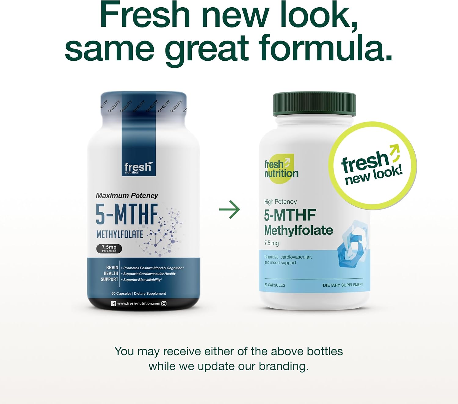 Fresh Nutrition L-Metilfolato 7,5 mg – 60 Cápsulas Veganas – Forma Activa de Ácido Fólico