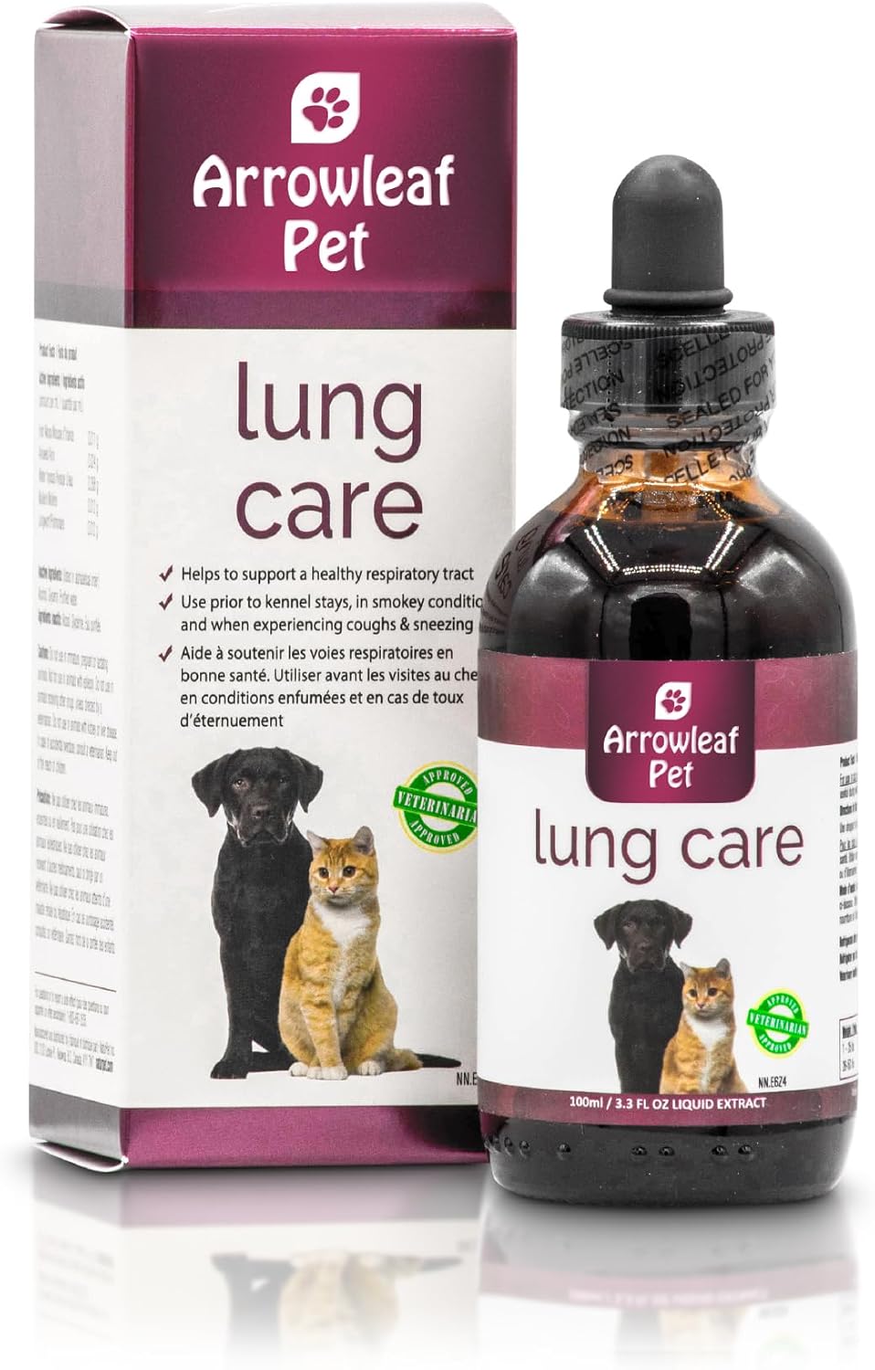 Lung Care de NaturPet Inc para Perros y Gatos | Tintura Herbal 100mL | Apoyo Respiratorio para Mascotas con Problemas de Respiración