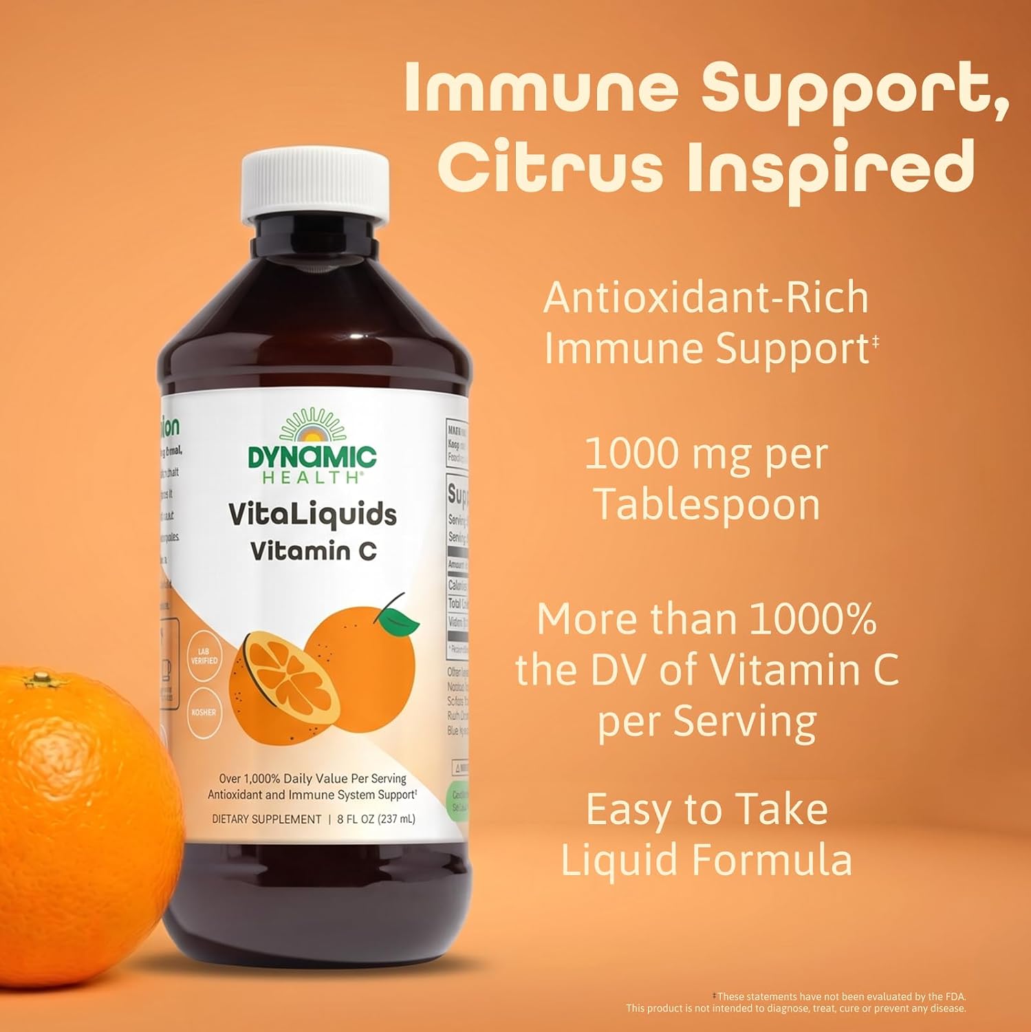 Dynamic Health VitaLiquids Vitamina C Líquida 1000 mg con Escaramujo y Bioflavonoides - 240 ml