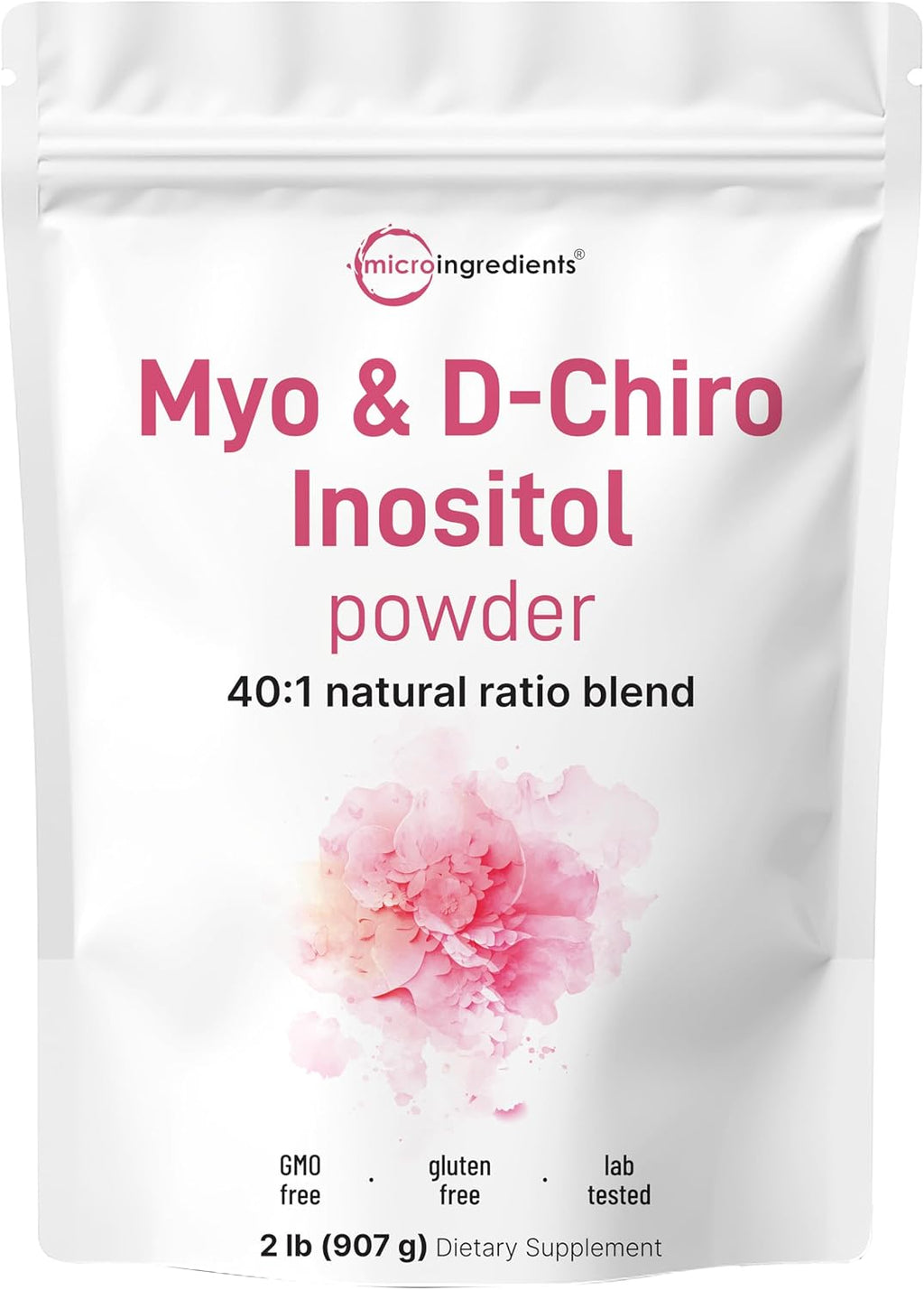 Micro Ingredients Myo-Inositol y D-Chiro Inositol en Polvo, Proporción 40:1, 1 Libra (454 g), 221 Dosis
