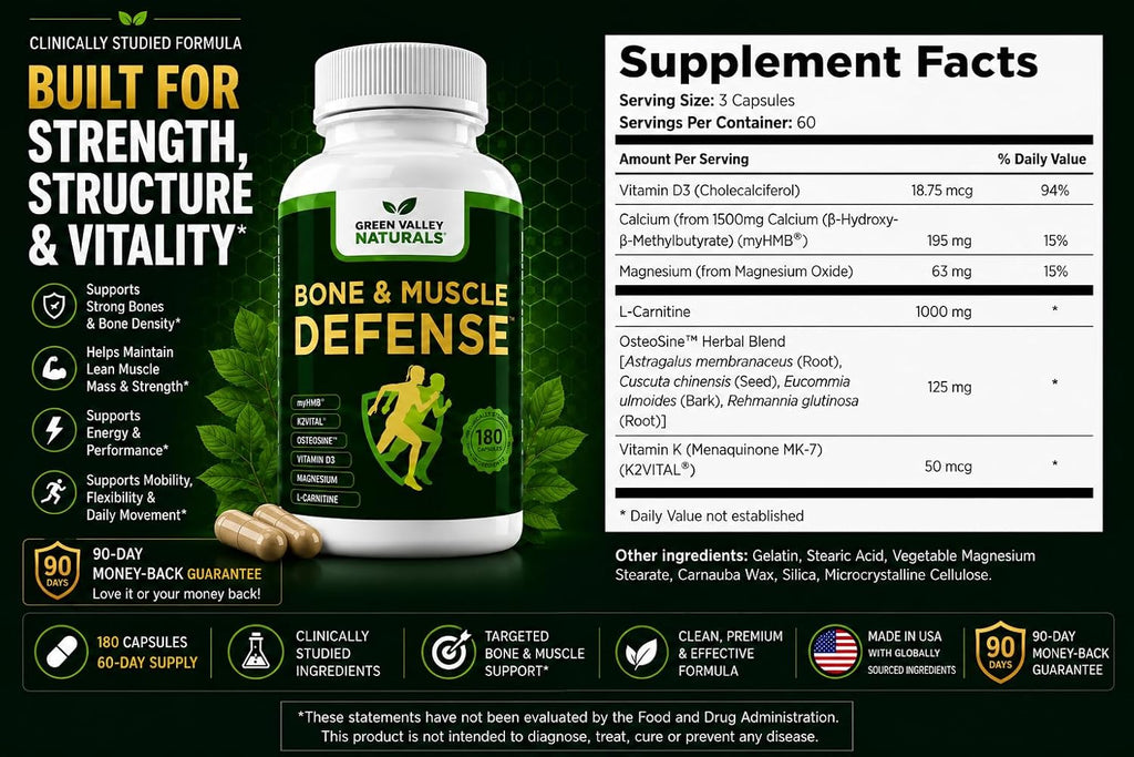 Green Valley Naturals Bone & Muscle Defense - 180 Cápsulas