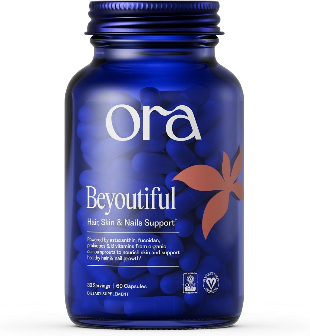 Ora Organic Hair, Skin, and Nails Support - Beyoutiful - Suplemento de Belleza con Vitaminas B y Biotina para Cabello Saludable, Niacina para la Piel - 60 Cápsulas Veganas