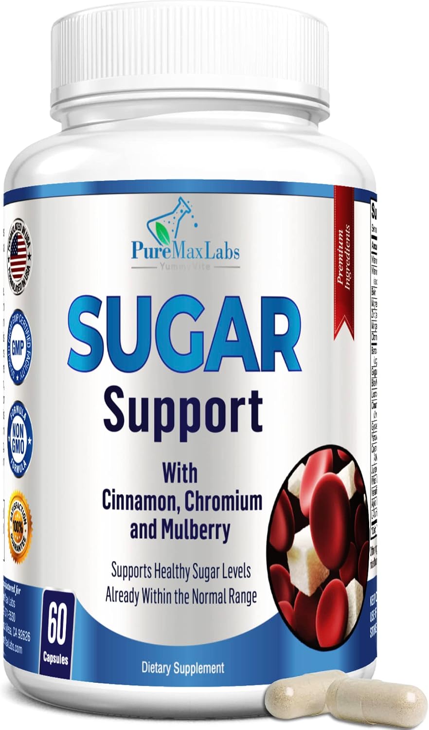 YUMMYVITE Sugar Support - Suplemento con Canela, Cromo, Mora, Ácido Alfa Lipoico - 20 Hierbas y Vitaminas - 60 Cápsulas