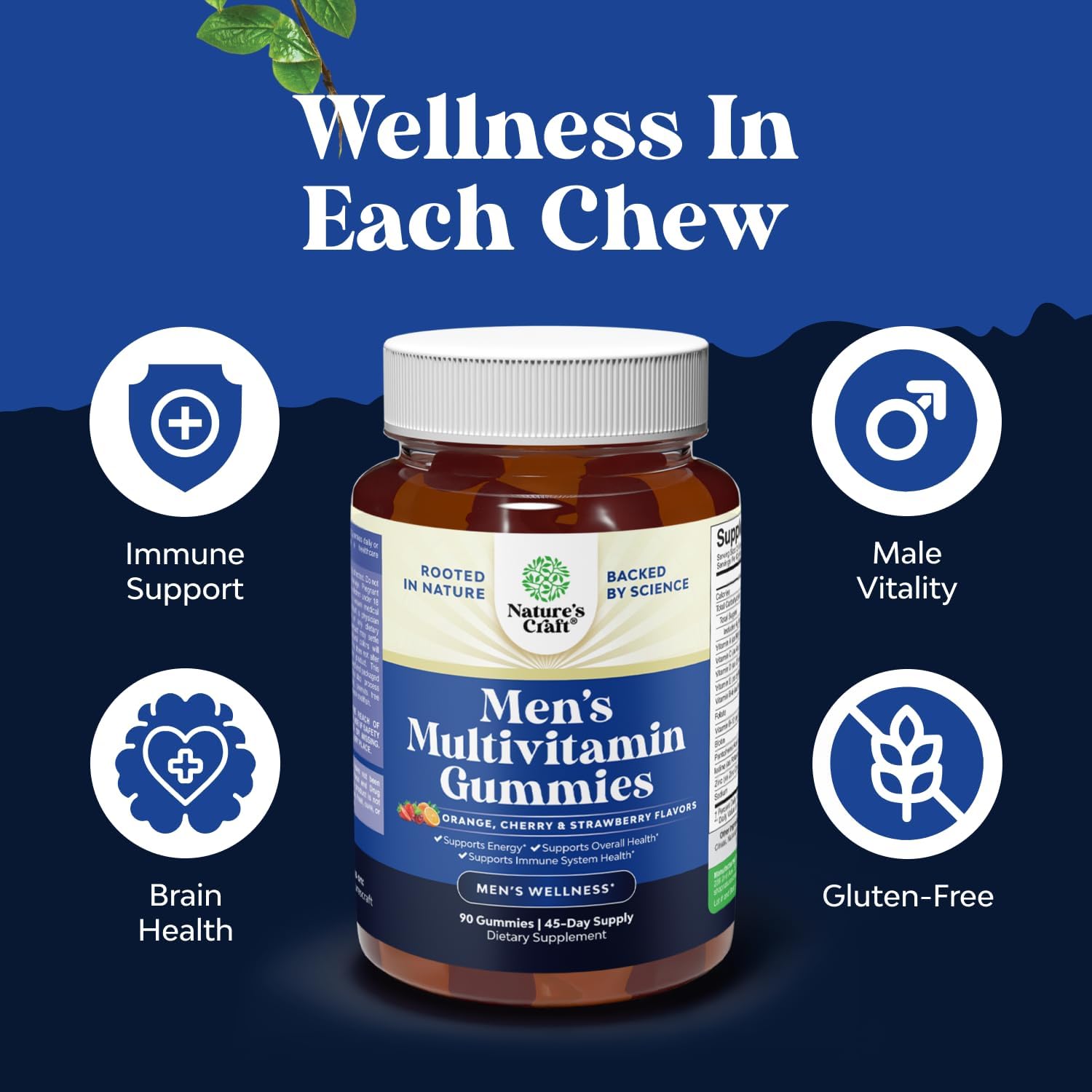 Nature's Craft Multivitamínico Diario para Hombres en Gominolas - 90 Gominolas con Zinc y Biotina