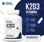 Wound Care Plus Vitamina D3 y K2 - 60 Cápsulas - No GMO, Sin Gluten