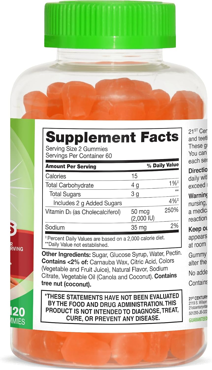 21st Century Daily D Gummies Sabor Fruta - 120 Gominolas, Paquete de 3