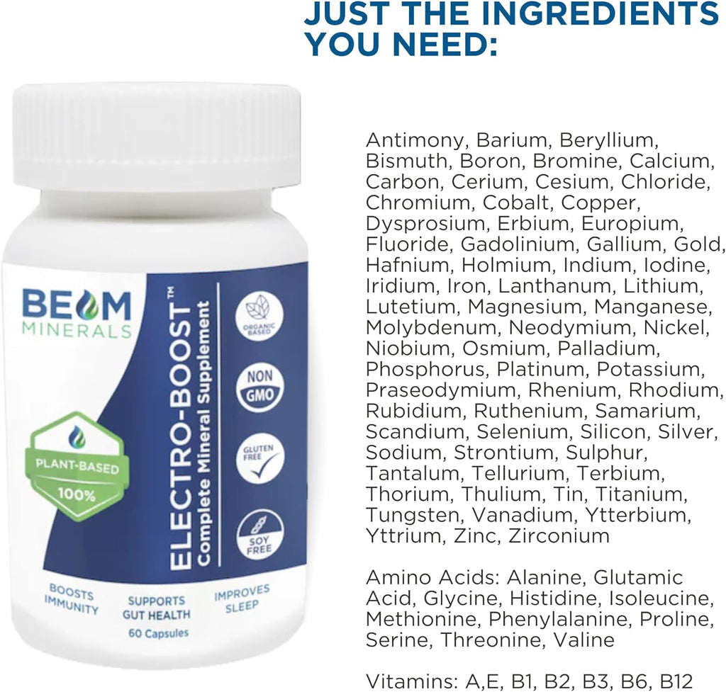 Beam Minerals Cápsulas Multiminerales Completas | Electrolitos y Micronutrientes de Origen Vegetal para Hombres y Mujeres | Ayuda a Reforzar la Inmunidad, Favorecer la Salud Digestiva y Mejorar el Sueño | 60 Cápsulas