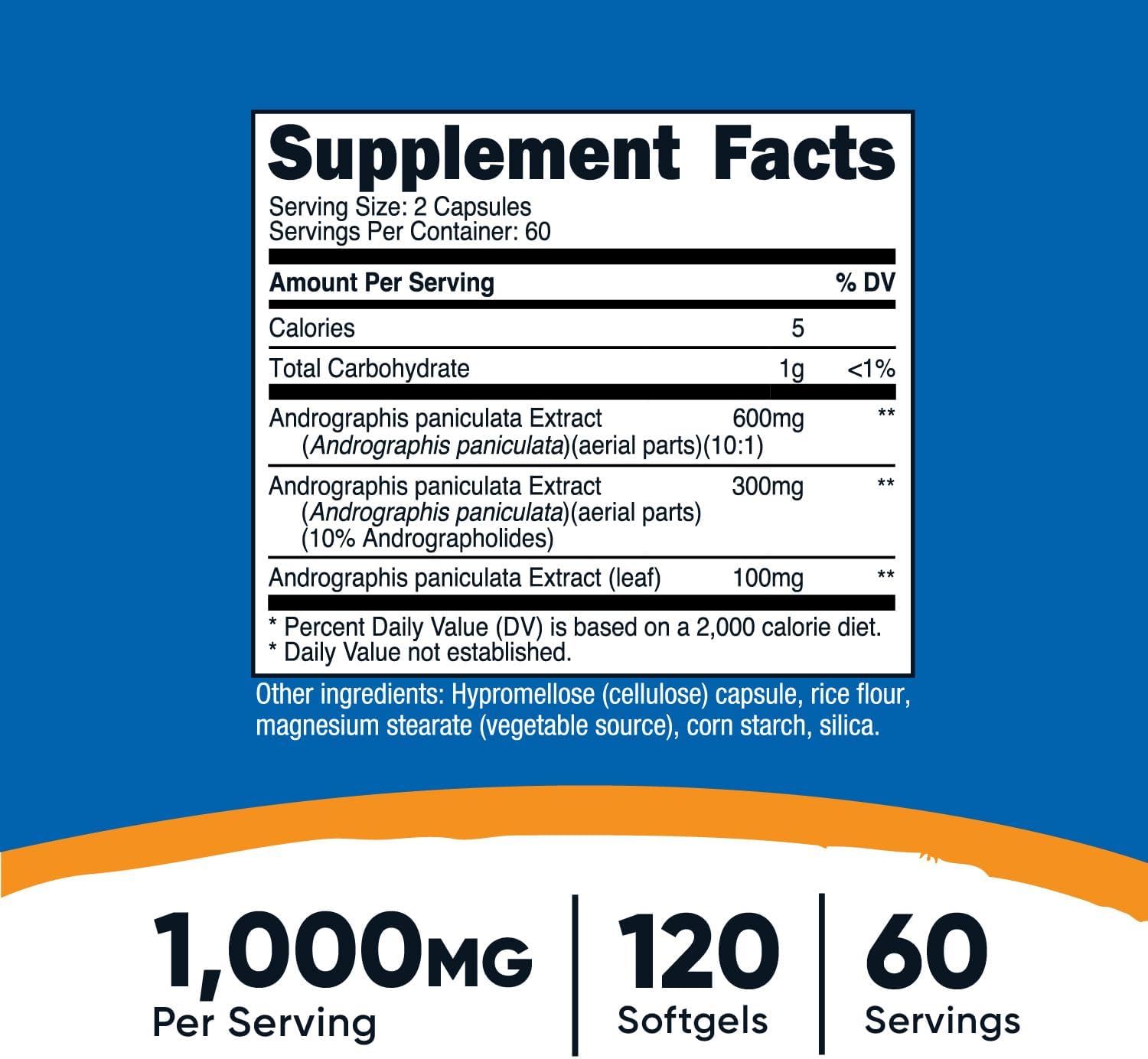 Nutricost Extracto de Andrographis en Cápsulas (1000mg) (120 Cápsulas) - Suplemento Herbario Vegetariano, 60 Raciones