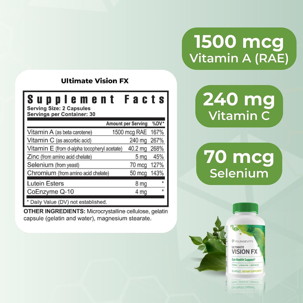 Youngevity Ultimate Vision FX - Suplemento Ocular con Luteína y CoQ10 (60 Cápsulas)