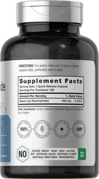 Horbäach Nicotinamida 500mg | 180 Cápsulas | Suplemento Sin Enrojecimiento | No-GMO y Sin Gluten