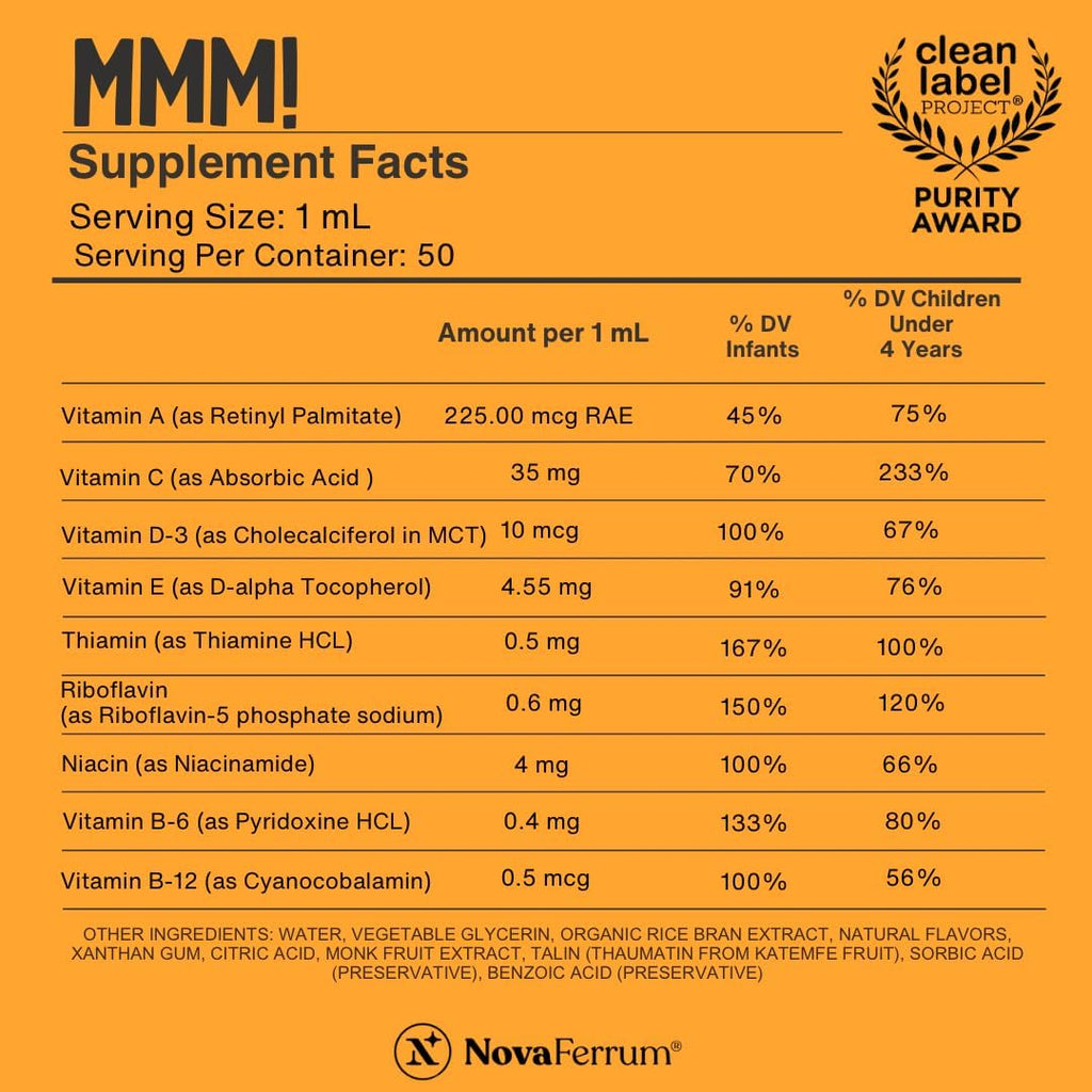 NovaFerrum MMM Multivitamin for Kids, Infants, and Toddlers - Orange Flavor - 50 mL