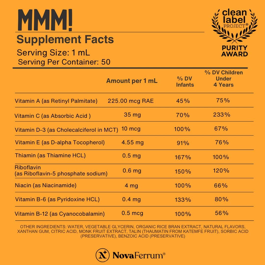 NovaFerrum MMM Multivitamin for Kids, Infants, and Toddlers - Orange Flavor - 50 mL