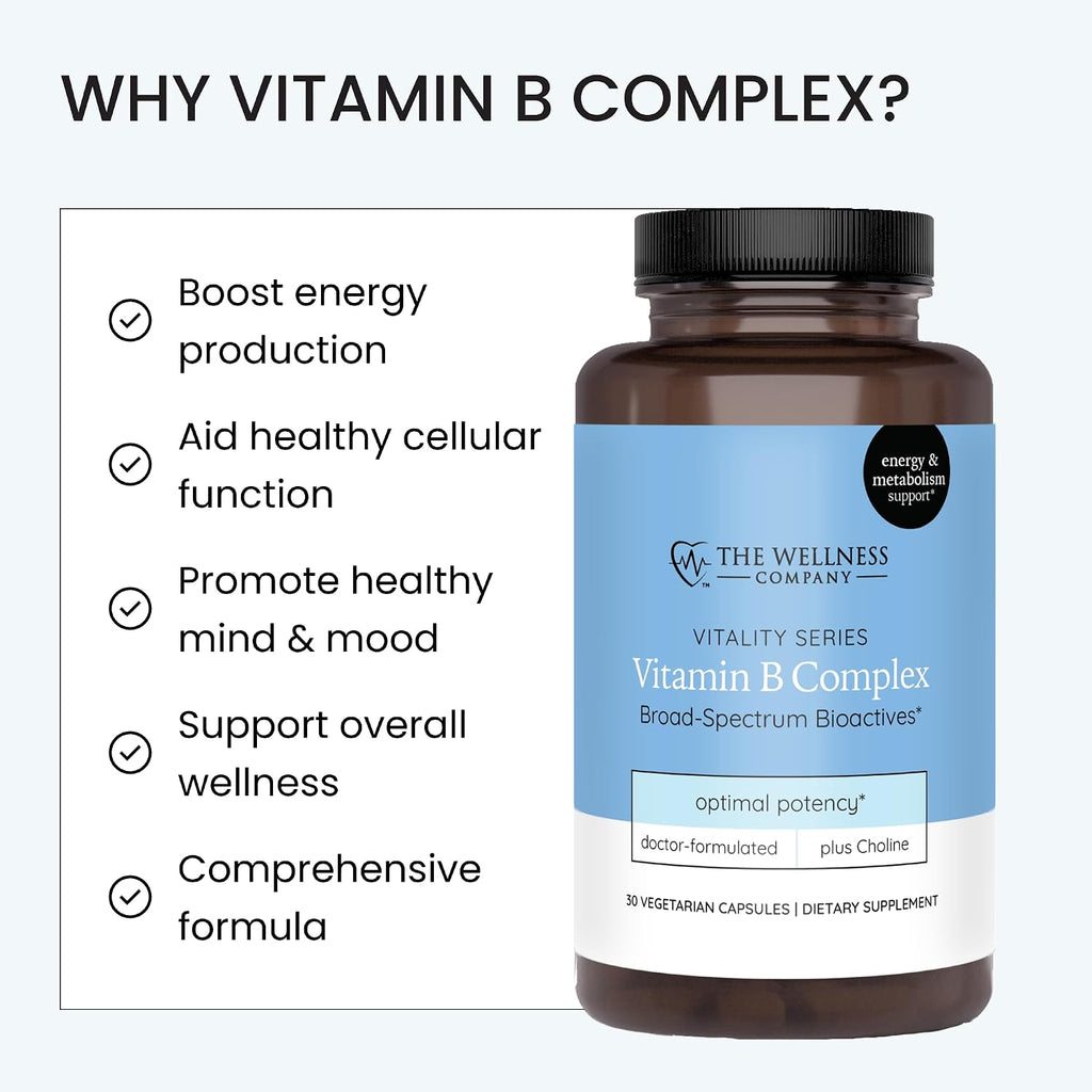 Complejo B de The Wellness Company – Recuperación Muscular, Concentración y Resiliencia, Vitaminas B Metiladas de Amplio Espectro | 30 Cápsulas (1 Mes de Suministro)