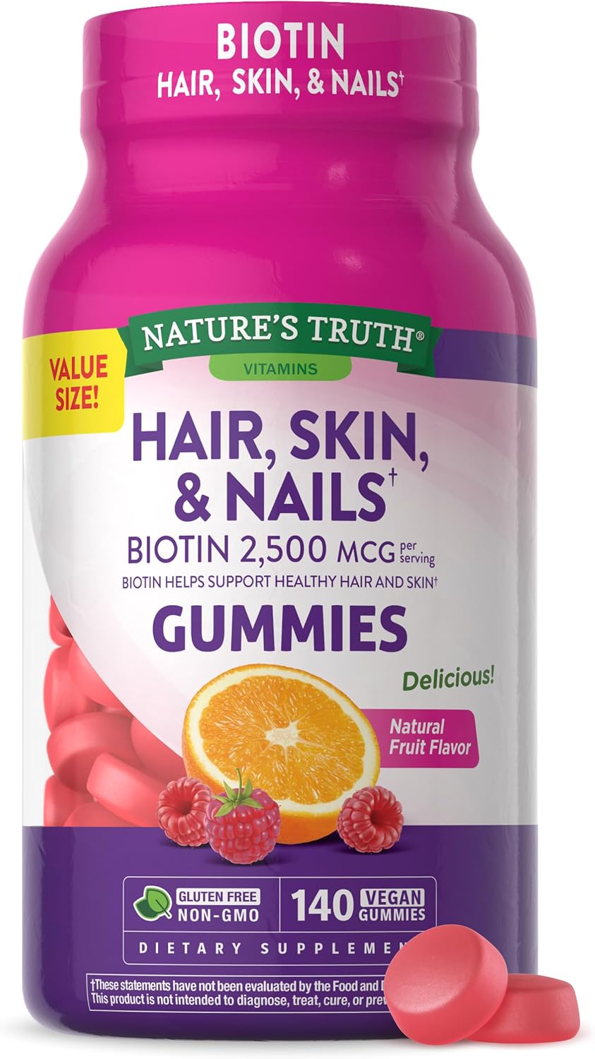 Nature's Truth Biotin Gummies 2500 mcg for Hair, Skin & Nails - 80 Gummies, 2-Pack