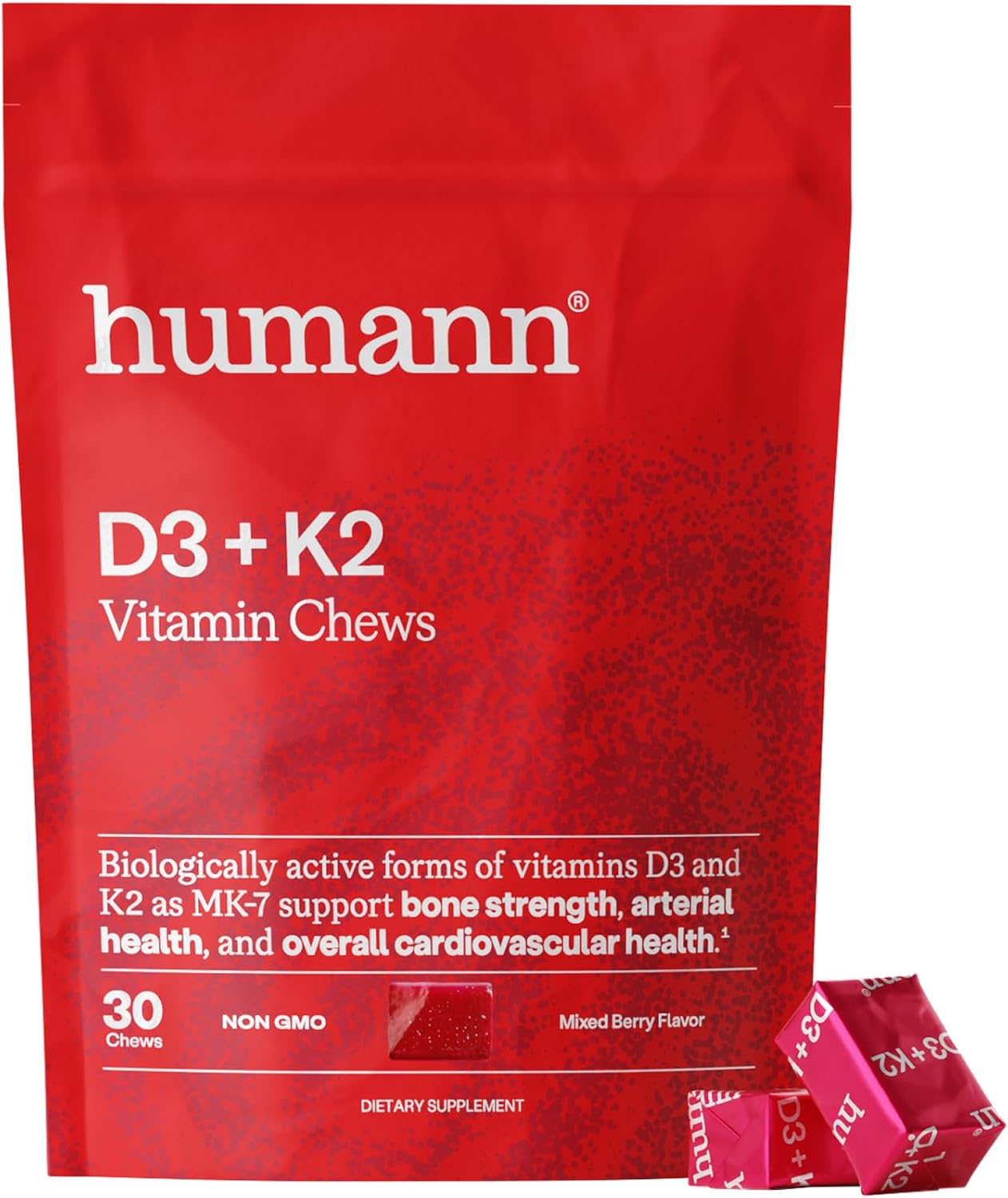 Humann Vitamina D3 + K2 Comprimidos Masticables - 5000 UI, Sabor Bayas, 30 unidades