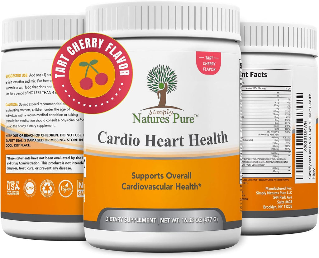 Simply Natures Pure Cardio Heart Health — Polvo para Impulsar el Óxido Nítrico con L-Arginina 5000 mg, L-Citrulina 1000 mg y Espino Blanco, Sabor a Cereza (477 g)