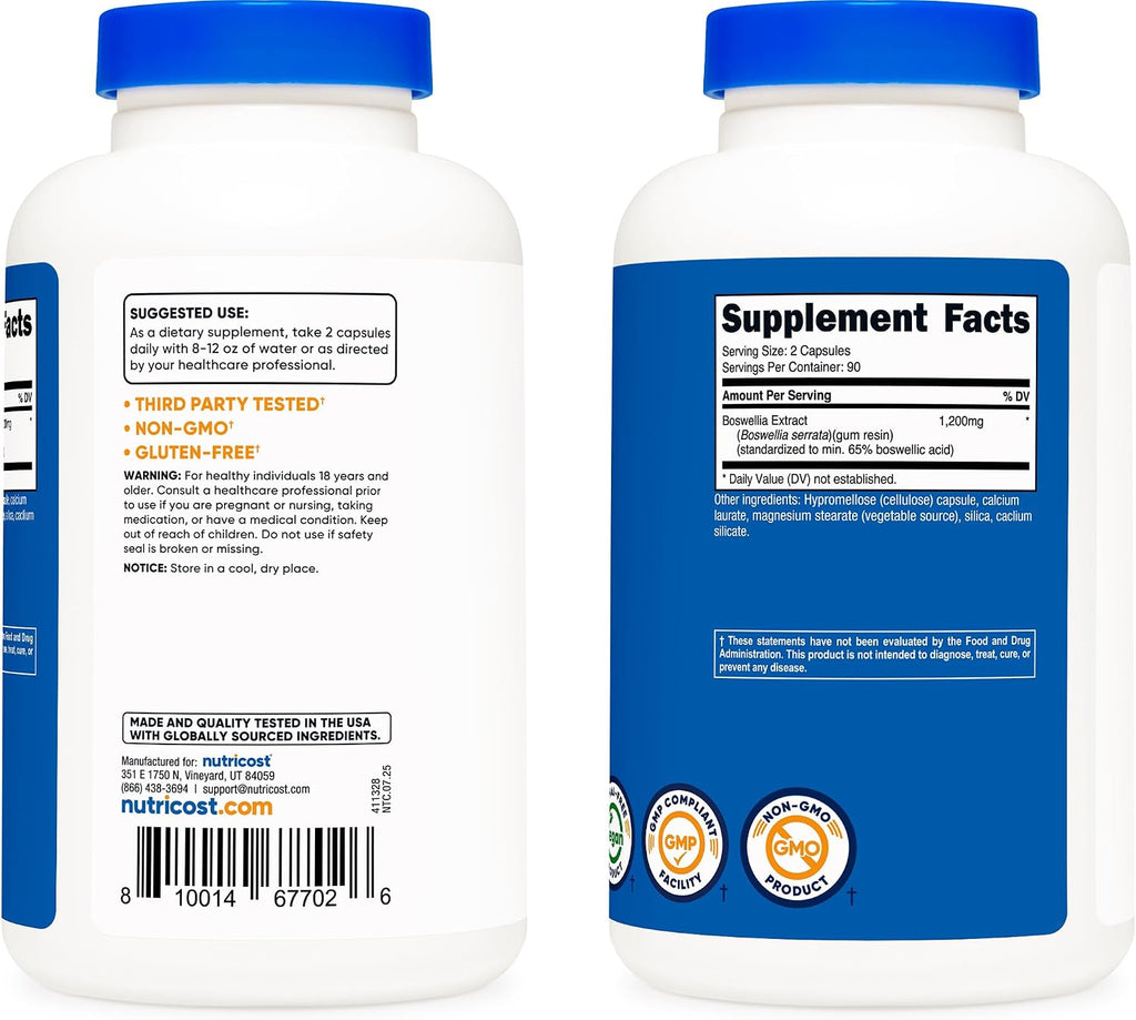Nutricost Extracto de Boswellia 180 Cápsulas – 90 Dosis – Vegano, Sin Gluten