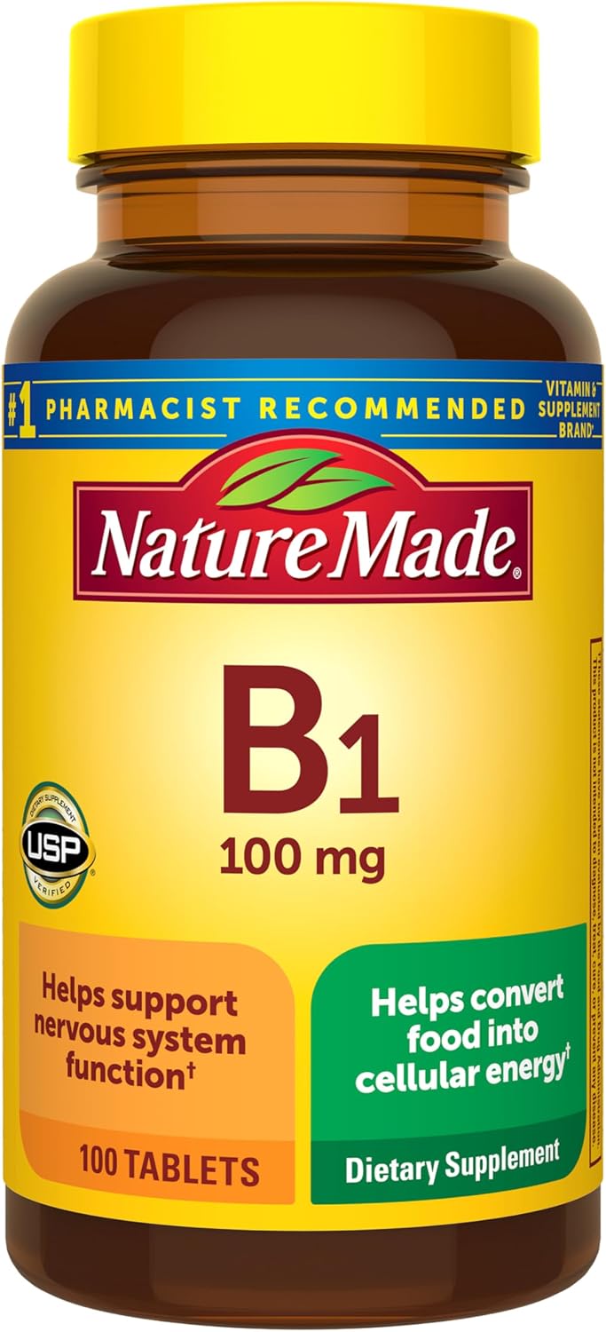 Nature Made Vitamina B1 100 mg, Suplemento Alimenticio para el Apoyo al Metabolismo Energético, 100 Tabletas, 100 Días de Suministro