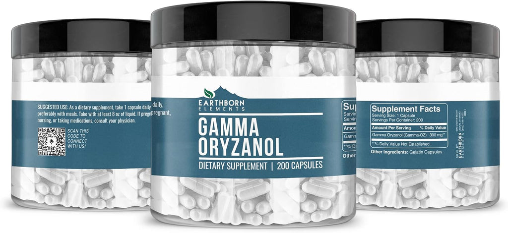 Earthborn Elements Gamma Oryzanol 200 Cápsulas, Puro y Sin Diluir, Sin Aditivos