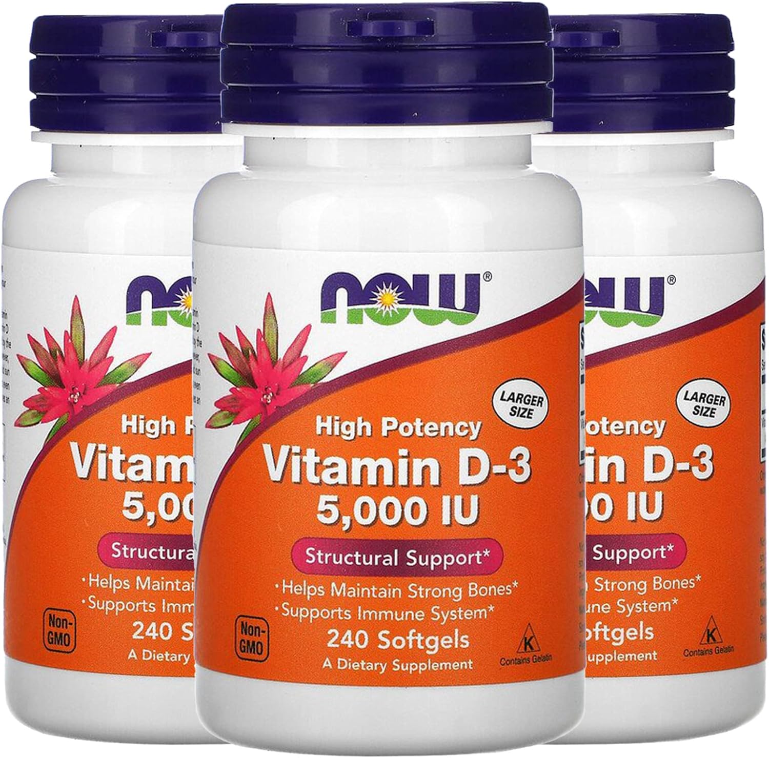 Now Foods Vitamina D-3 5000 UI, 240 Softgels, Paquete de 3