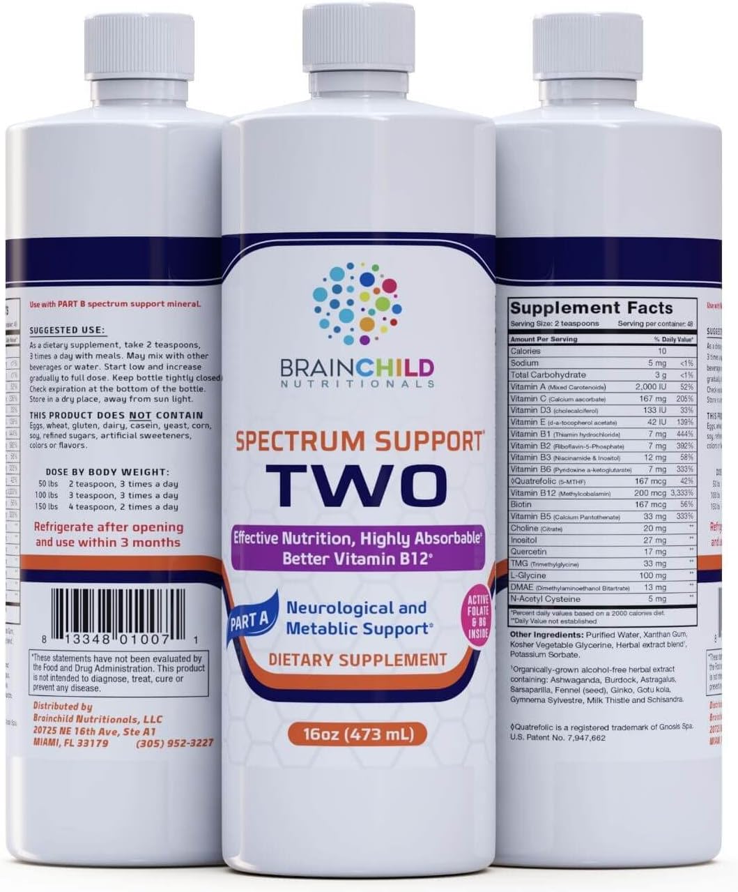 BrainChild Nutritionals Spectrum Support II P5P - Multivitamínico Líquido con B6 Activa y Hierbas, Sin Gluten, 473 ml (16 oz) - Sin Sabor