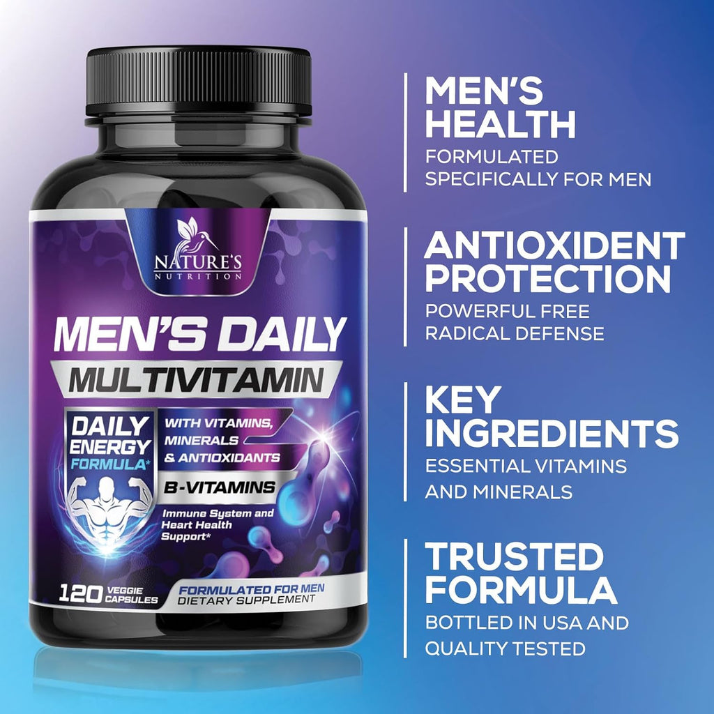 Multivitamínico para Hombres - Una Vez al Día - Fórmula Completa con Vitaminas A, C, D, E, Zinc y Hierro - 120 Cápsulas