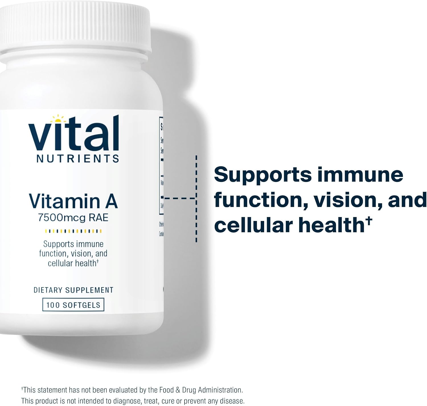 Vital Nutrients Vitamina A 7500mcg RAE - Suplemento de Vitamina A para la Función Inmune, Visión, Piel y Salud Celular - Sin Gluten, Lácteos, Soja - No OGM - 100 Cápsulas