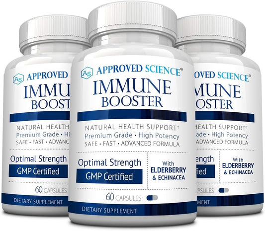 Approved Science® Immune Booster - Potenciador Inmunológico con Saúco, Equinácea, Vitamina D3 y C, Zinc - 180 Cápsulas