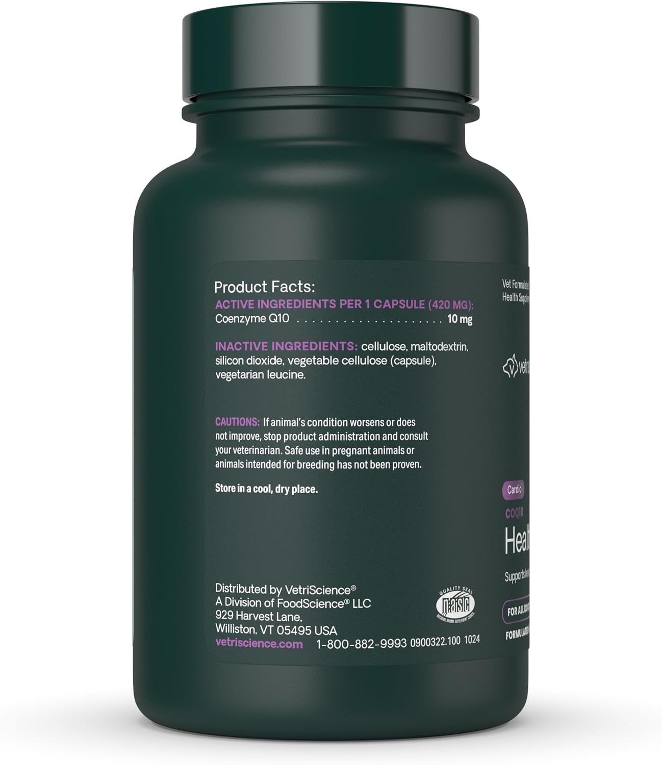 VetriScience Coenzyme Q10 for Dogs and Cats, 10mg, 100 Capsules - Cardiovascular & Gum Health Supplement