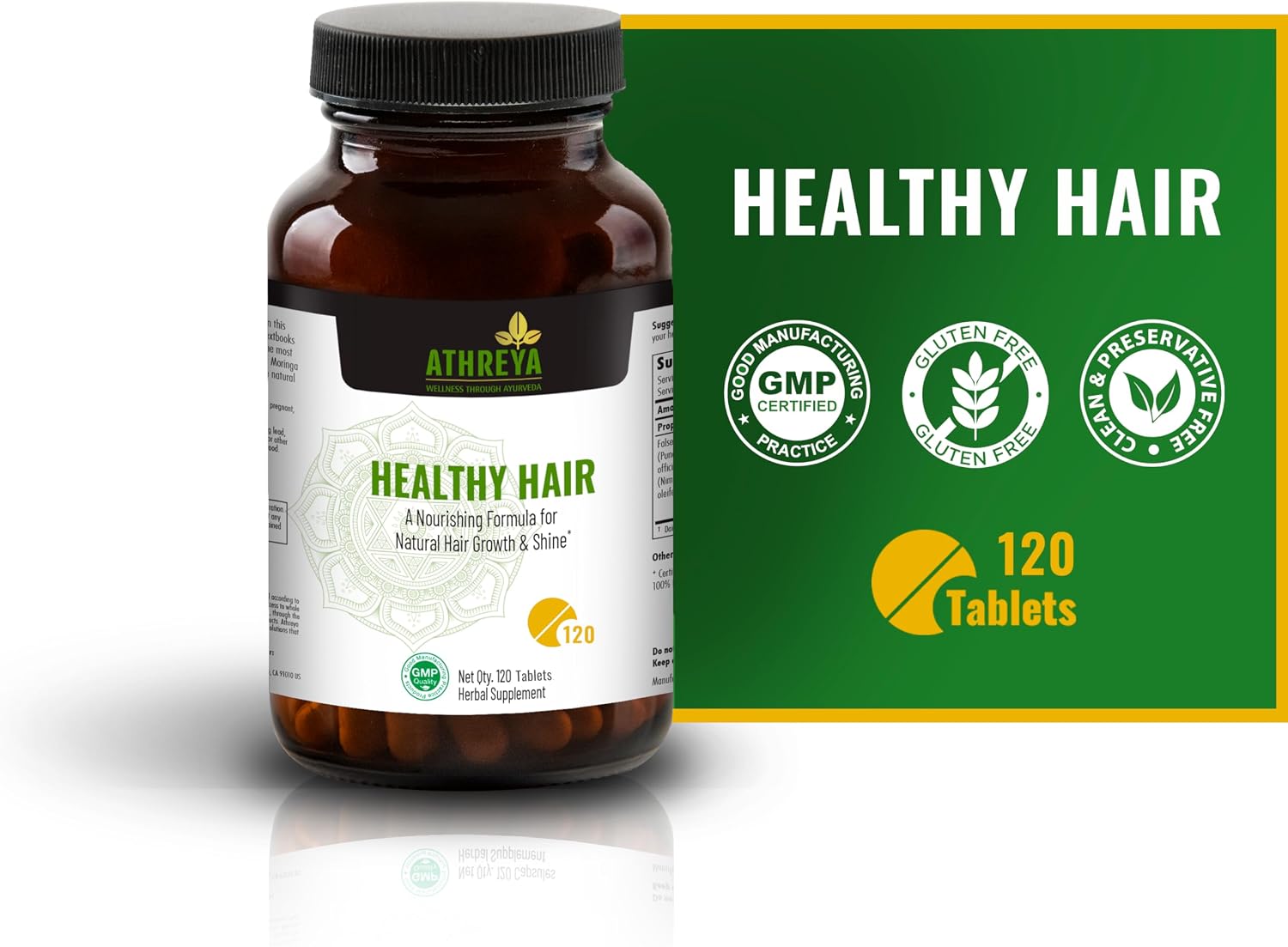 Athreya Herbs Healthy Hair Tablets con Vitamina C – 120 Comprimidos – Vegano, No GMO