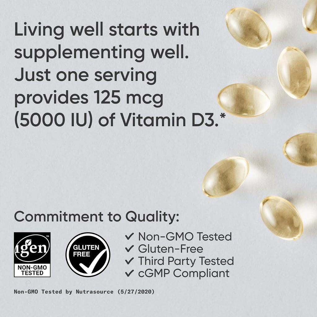 Sports Research Vitamina D3 5000 IU con Aceite de Coco MCT - 30 Cápsulas Blandas