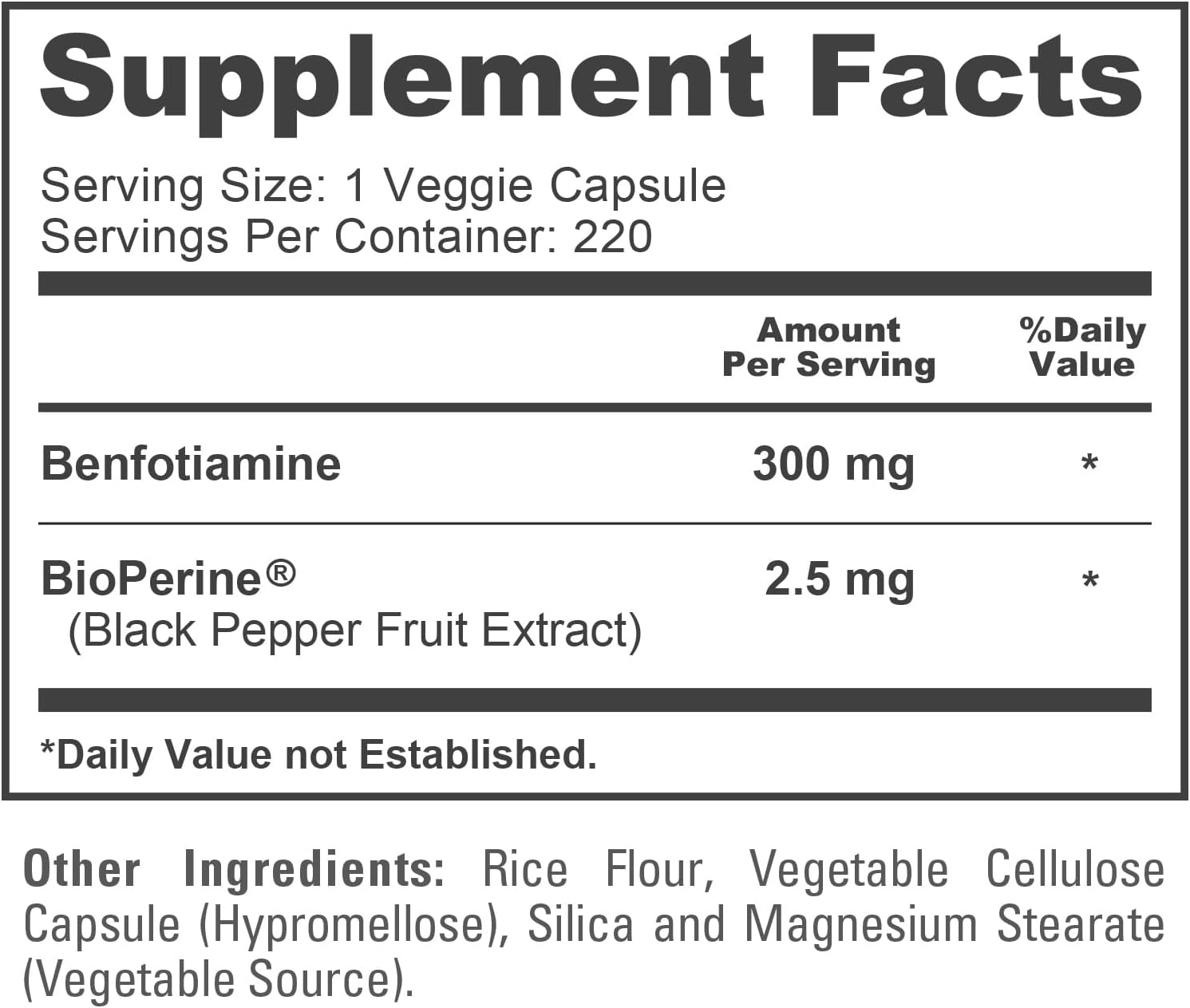 NusaPure Benfotiamina 300 mg por Cápsula Vegetal, 220 Cápsulas (No OGM, Vegano) con Bioperina